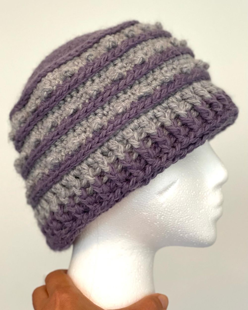 Purple and grey adult beanie