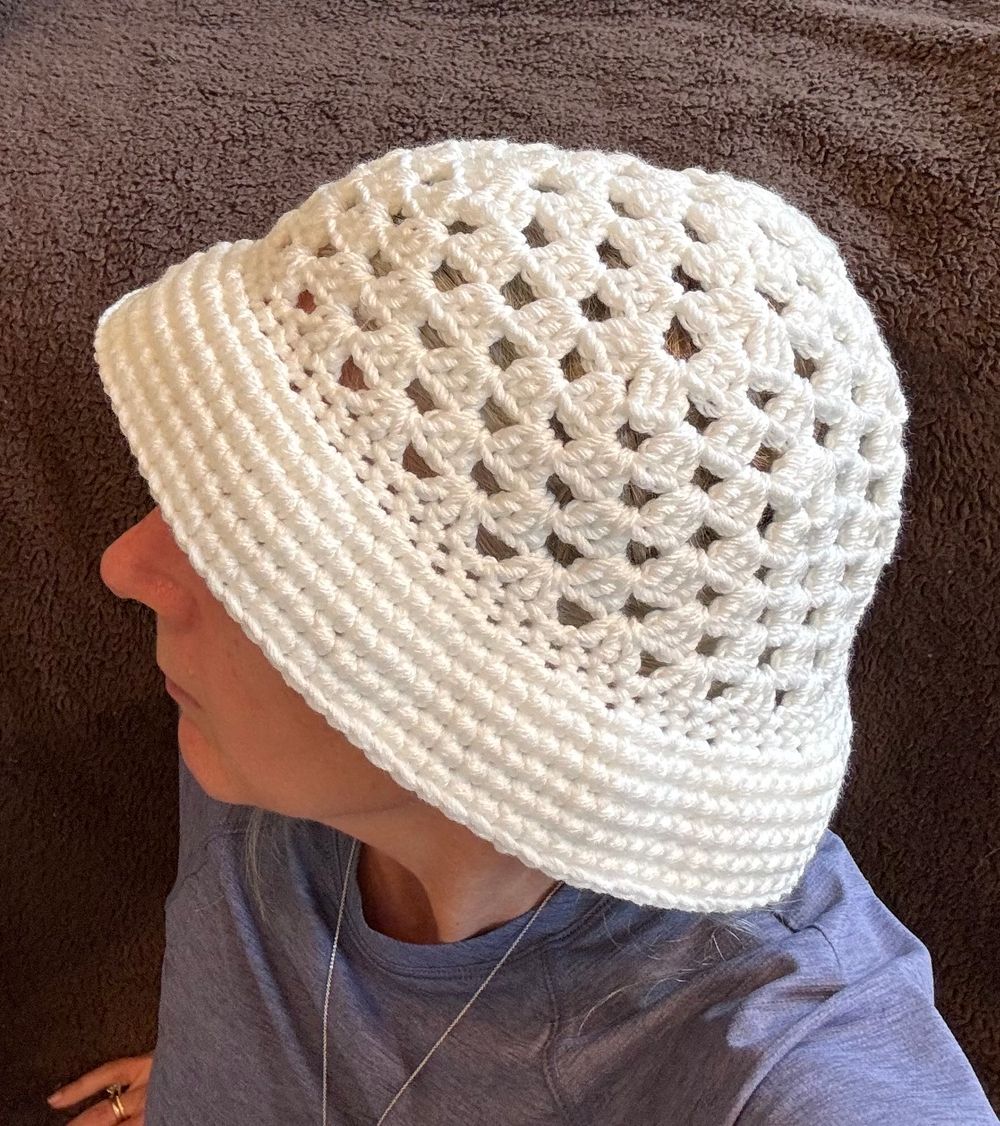 White crochet bucket hat